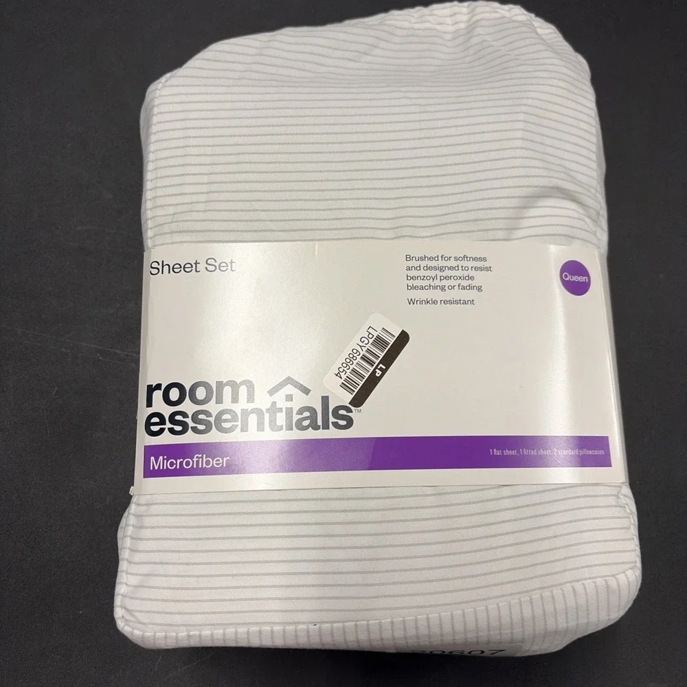 Cotton Microfiber Sheet Set - Room Essentials Gray Strip- Queen